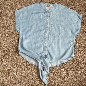 Lovestitch Top Women’s S Blue Tie Front 100% Tencel Lyocell Button-up Shirt NWT